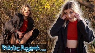 public agent she is having a piss in public and gets caught by guy with a big cock
